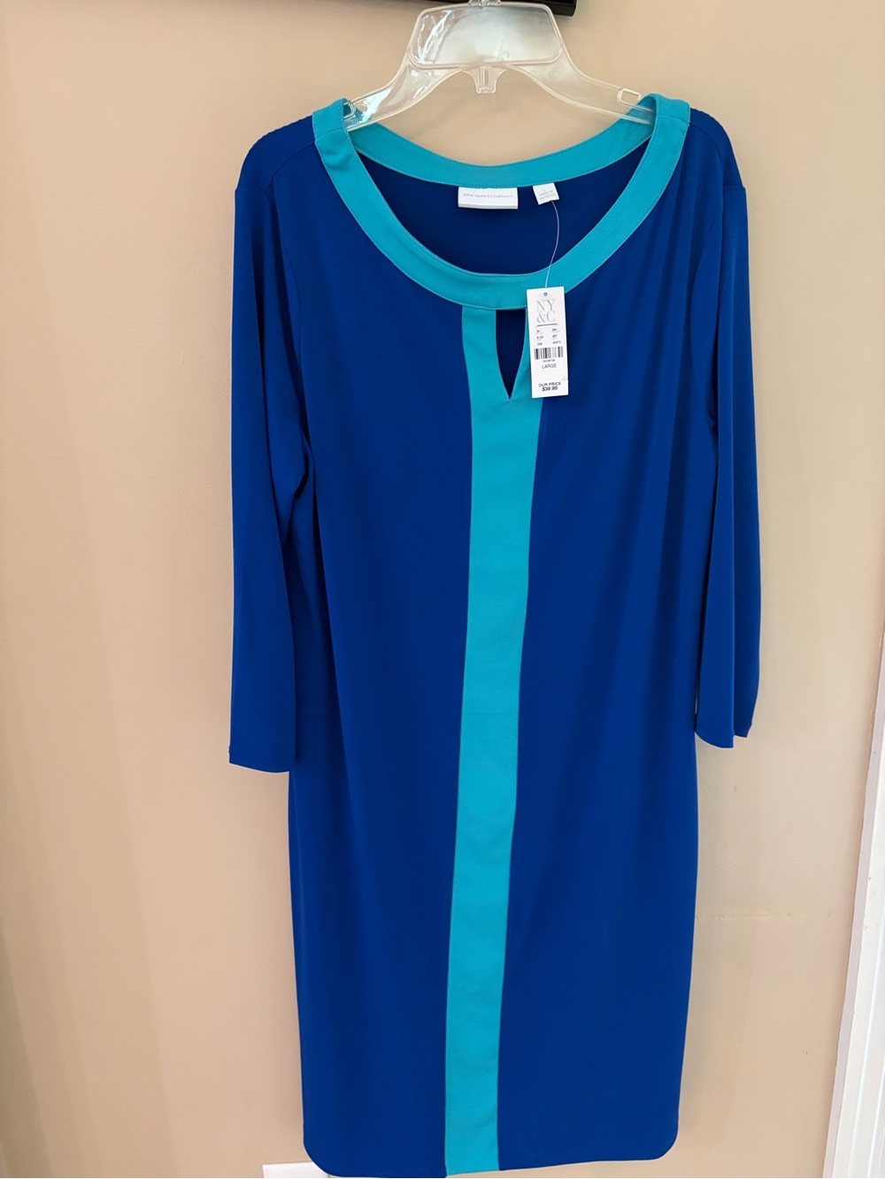 New York & Company Royal Blue Dress with Teal Trim
